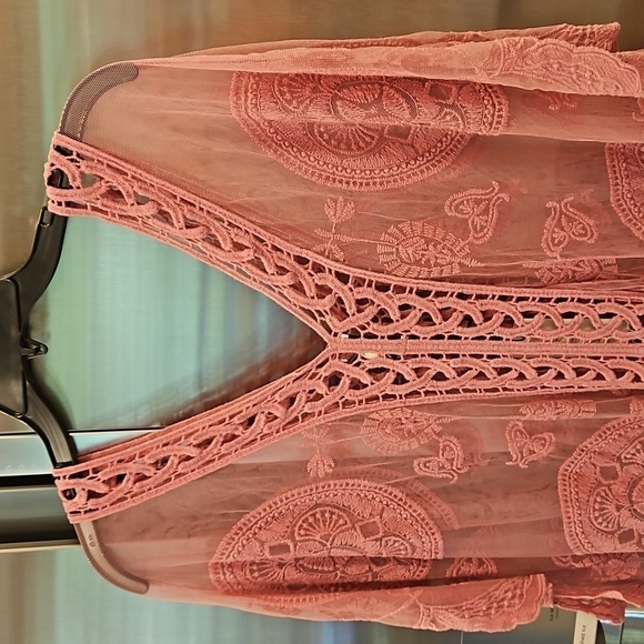💕RACHEL ZOE💕 Scallop Trim Embroidered Lace CoverUp Dress ~ Dusty Rose OS NWT - Picture 4 of 10